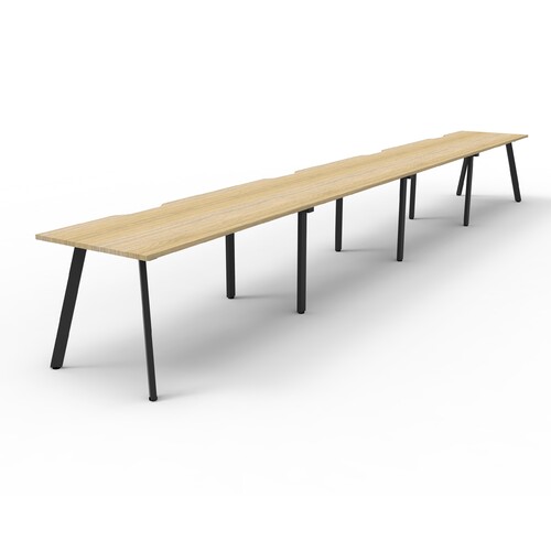 Eternity 4 Person Single Sided Workstation Black Frame Natural Oak Top - 4800mm W x 750mm D x 730mm H