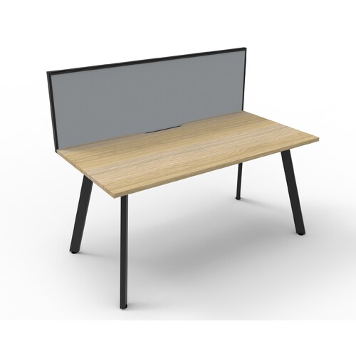 Eternity 1 Person Single Sided Workstation With Grey Screen Black Frame Natural Oak Top - 1500mm W x 750mm D x 730mm H