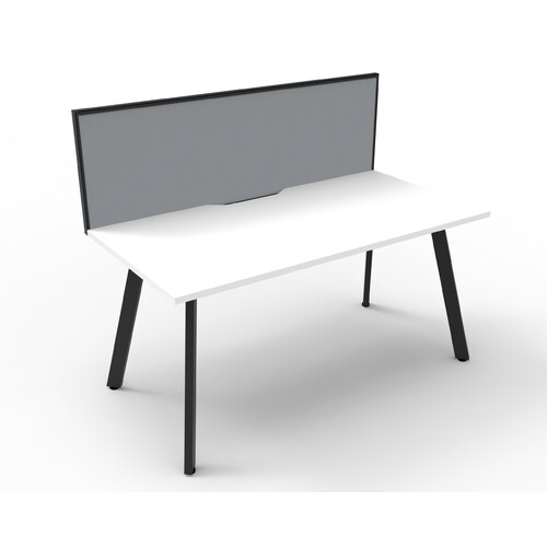 Eternity 1 Person Single Sided Workstation With Grey Screen Black Frame White Top - 1800mm W x 780mm D x 730mm H