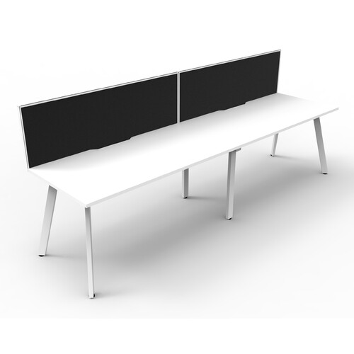 Eternity 2 Person Single Sided Workstation With Grey Screen White Frame White Top - 3000mm W x 780mm D x 730mm H
