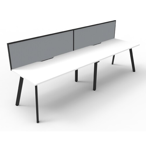 Eternity 2 Person Single Sided Workstation With Grey Screen Black Frame White Top - 3600mm W x 780mm D x 730mm H