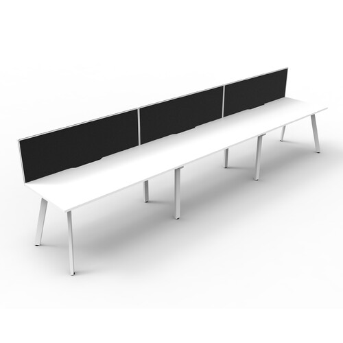 Eternity 3 Person Single Sided Workstation With Grey Screen White Frame White Top - 3600mm W x 780mm D x 730mm H