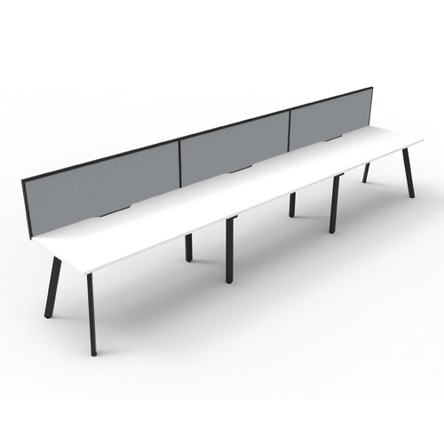 Eternity 3 Person Single Sided Workstation With Grey Screen Black Frame White Top  - 4500mm W x 780mm D x 730mm H