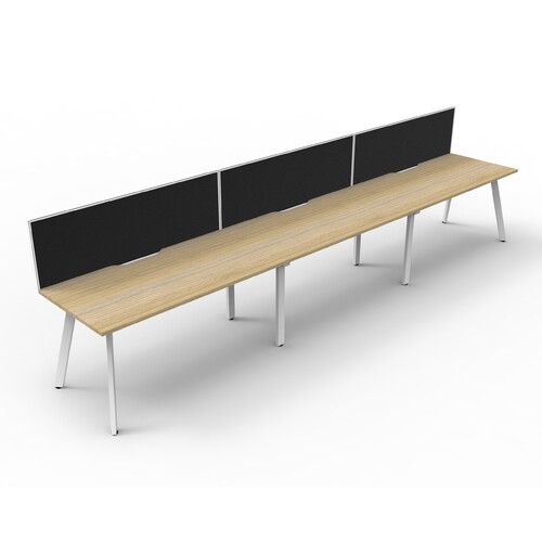 Eternity 3 Person Single Sided Workstation With Grey Screen White Frame Natural Oak Top  - 4500mm W x 780mm D x 730mm H