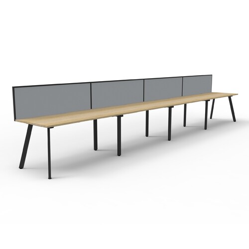 Eternity 4 Person Single Sided Workstation With Grey Screen Black Frame Natural Oak Top - 6000mm W x 780mm D x 730mm H