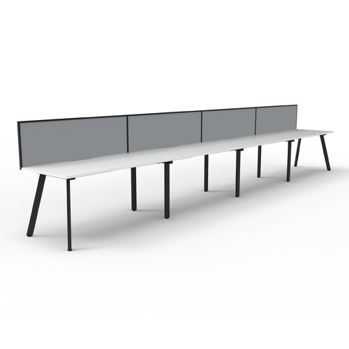 Eternity 4 Person Single Sided Workstation With Black Screen Black Frame White Top - 6000mm W x 780mm D x 730mm H