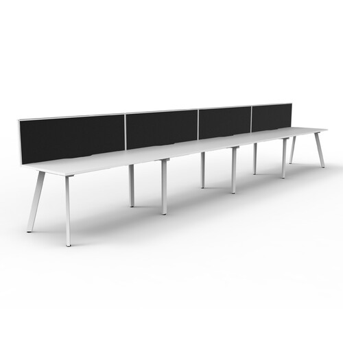 Eternity 4 Person Single Sided Workstation With Black Screen White Frame White Top - 6000mm W x 780mm D x 730mm H