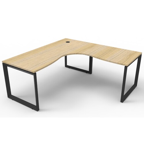Deluxe Loop Leg Corner Workstation Black Frame New Oak Top - 1800mm x 1800mm x 750mm