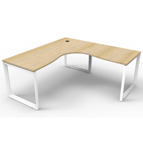 Deluxe Loop Leg Corner Workstation White Frame New Oak Top [Size: 1800mm x 1800mm x 700mm]
