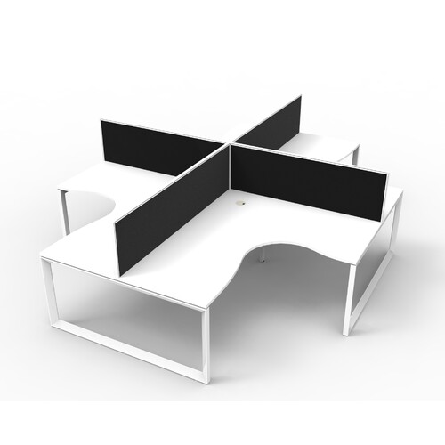 Deluxe Loop Leg Corner Workstation With Black Screen White Frame White Top - 1500mm x 1500mm x 700mm
