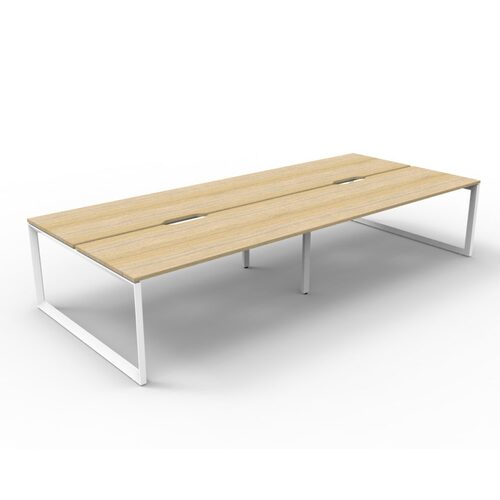 Deluxe Rapid Infinity 4 Person Double Sided Workstation White Frame Natural Oak Top [2400mm W x 1530mm D x 730mm H]