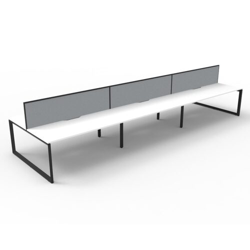 Deluxe Rapid Infinity 6 Person Double Sided Workstation With Screen Black Frame White Top [size: 4500mm W x 1530mm D x 1200mm H] [Screen Colour: Black