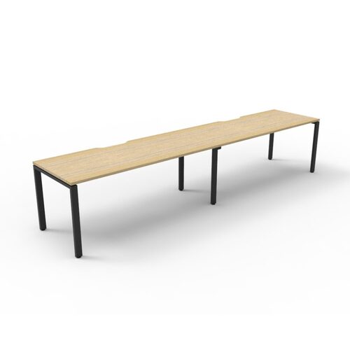 Deluxe Profile Leg 2 Person Single Sided Workstation Black Frame Natural Oak Top [size: 3600mm W x 750mm D x 730mm H]