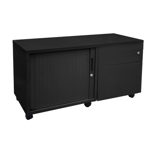 Express Black Mobile Caddy Drawers and Tambour - Tambour on right
