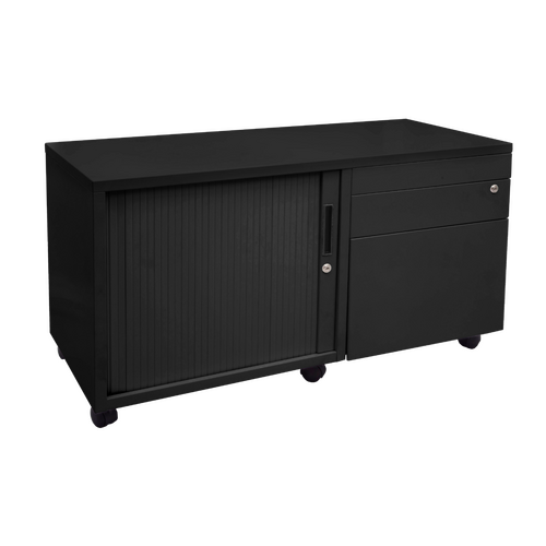 Express Black Mobile Caddy Drawers and Tambour - Tambour on Left