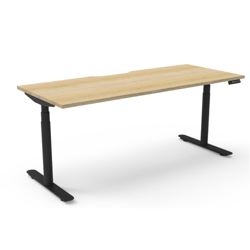 Halo+ Single Sided Height Adjustable Workstation Black Frame New Oak Top - 1500mm x 750mm