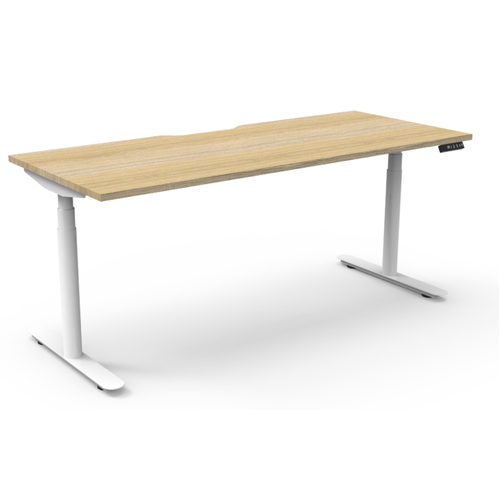Halo+ Single Sided Height Adjustable Workstation White Frame New Oak Top - 1500mm x 750mm