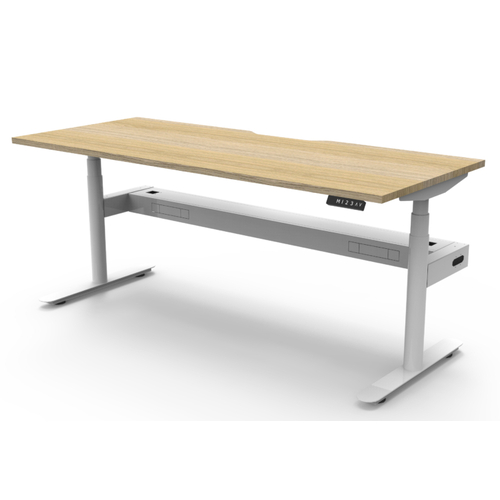 Halo+ Single Sided Height Adjustable Workstation White Frame New Oak Top - 1200mm x 750mm-With Cable Tray-Without Screen