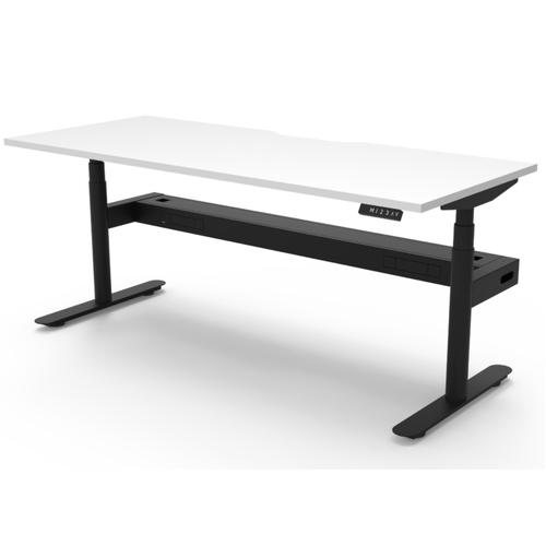Halo+ Single Sided Height Adjustable Workstation Black Frame White Top - 1200mm x 750mm With Cable Tray-Without Screen