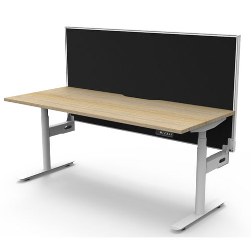 Halo+ Single Sided Height Adjustable Workstation White Frame New Oak Top - 1500mm x 750mm-Without Cable tray- With Screen