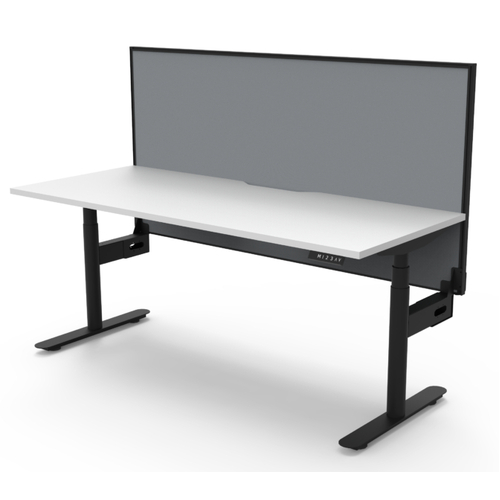 Halo+ Single Sided Height Adjustable Workstation Black Frame White Top - 1500mm x 750mm-Without Cable tray- With Screen