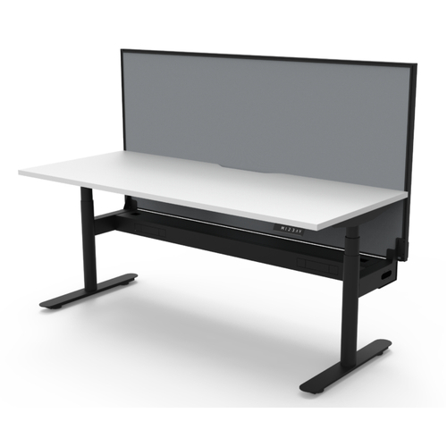 Halo+ Single Sided Height Adjustable Workstation Black Frame White Top - 1500mm x 750mm-- With Cable tray- With Screen