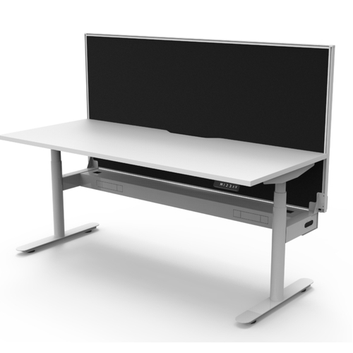 Halo+ Single Sided Height Adjustable Workstation White Frame White Top  -1500mm x 750mm- With Cable tray- With Screen