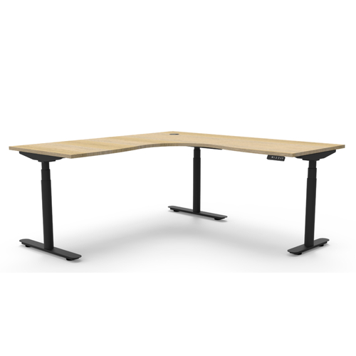 Halo+ Height Adjustable Corner Workstation- Black Frame New Oak Top-1500mm x 1500mm