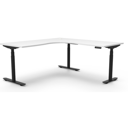 Halo+ Height Adjustable Corner Workstation- Natural White Top & Black Frame- 1500mm x 1500mm