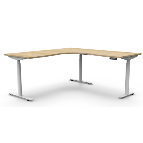 Halo+ Height Adjustable Corner Workstation- White Frame New Oak Top-1500mm x 1500mm-