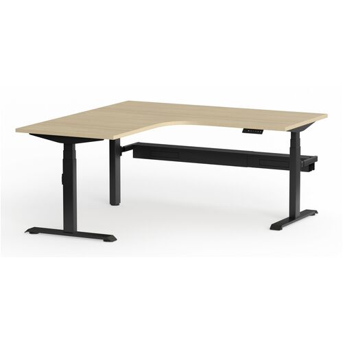 Klass 90° Sit Stand Desk Black Frame - Left Hand Return - New Oak Matte Top with Cable Tray - 1800 x 600