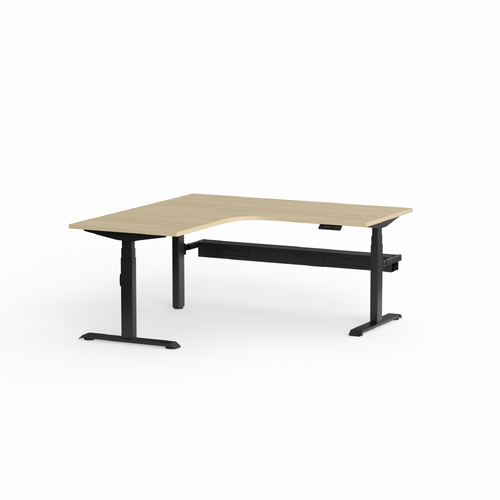 Klass 90° Sit Stand Desk Black Frame - Left Hand Return - New Oak Matte Top with Cable Tray - 1800 x 600