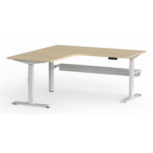 Klass 90° Sit Stand Desk White Frame - Left Hand Return - New Oak Matte Top with Cable Tray - 1800 x 600