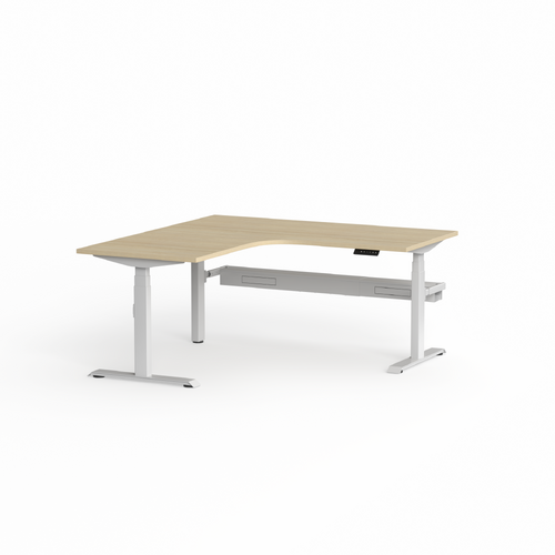 Klass 90° Sit Stand Desk White Frame - Left Hand Return - New Oak Matte Top with Cable Tray - 1800 x 600