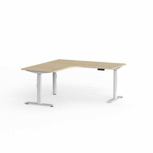 Klass 90° Sit Stand Desk White Frame - Left Hand Return - New Oak Matte Top - No Cable Tray - 1800 x 600