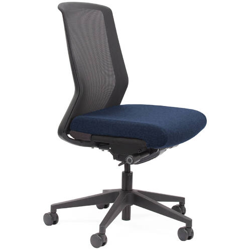 Motion Sync Black Mesh Ergonomic Office Chair Deep Blue Seat Cover