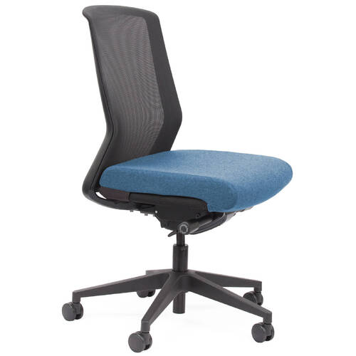 Motion Sync Black Mesh Ergonomic Office Chair Ice Blue Seat Cover
