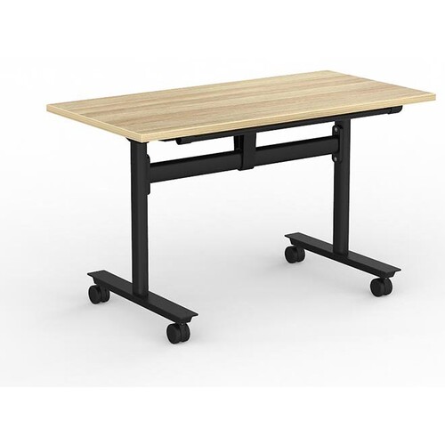 Agile New Oak Mobile Flip Top Table - 1200mm x 600mm