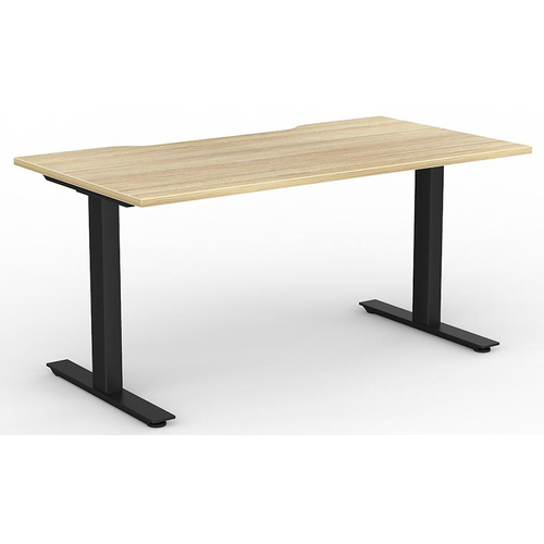 Agile Straight Office Desk Black Frame New Oak - 1500mm x 800mm (scallop top)