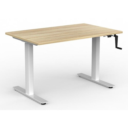 Agile Manual Winder Sit Stand Desk White New Oak - 1200mm x 750mm