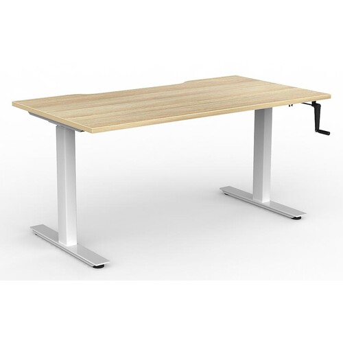 Agile Manual Winder Sit Stand Desk White New Oak - 1500mm x 800mm (scallop top)