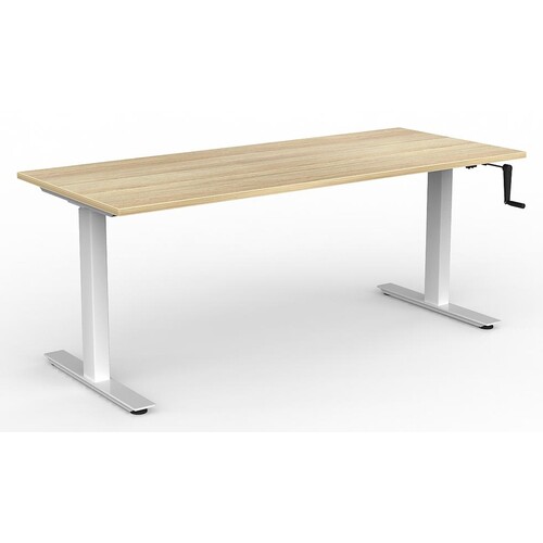 Agile Manual Winder Sit Stand Desk White New Oak - 1800mm x 750mm