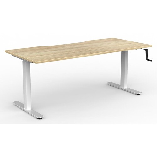 Agile Manual Winder Sit Stand Desk White New Oak - 1800mm x 800mm (scallop top)