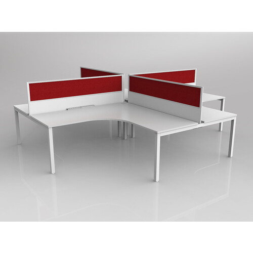 Axis 4 Person Corner Workstation with Red Screens - 1800 x 1800 x 750