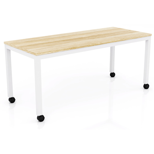 Axis Mobile Meeting Table White Frame New Oak Top - 1500mm x 750mm