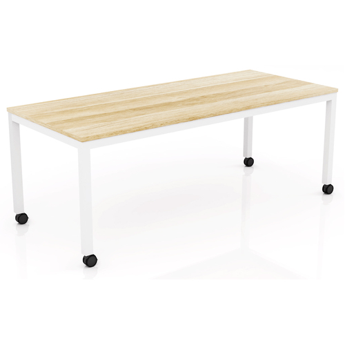 Axis Mobile Meeting Table White Frame New Oak Top - 2100mm x 900mm