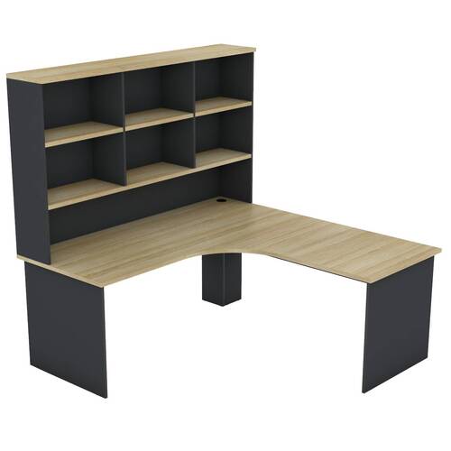 EkoSystem Corner New Oak/Charcoal Desk with Hutch Package- 1800mm x 1800mm x 750mm