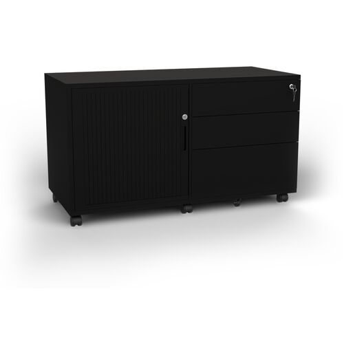 Steel Tambour and Drawer Mobile Caddy - Left / Black