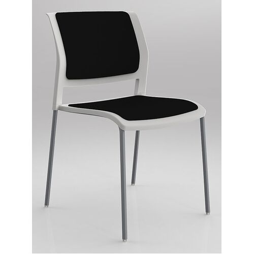 Game 4-Leg Chair - Fully Upholstered - Silver Frame / White Shell / Black Fabric