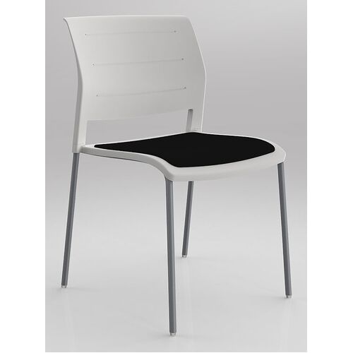 Game 4-Leg Chair with Upholstered Seat Pad - Silver Frame / White Shell / Black Fabric